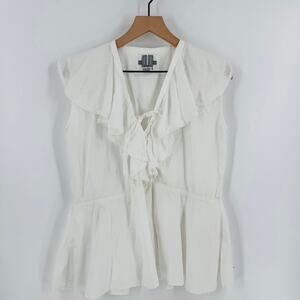 Vintage D.D. Designs Ruffle Blouse Size M Puff Sleeve Shoulder Pads Cottagecore